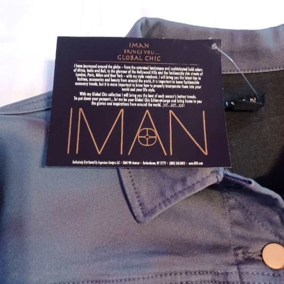 IMAN Jacket Denim Cotton Blend Button Short Jean Jacket 1X Olive Green - Picture 4 of 7